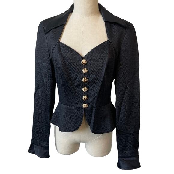 Escada Couture Black Corset Blazer Jacket Size 36 – Gold Button Sculpted Waist - Picture 3 of 13